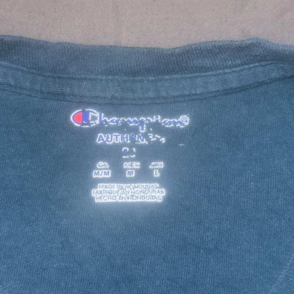 Champion Mens Solid V-Neck T-Shirt Medium Teal Blue Embroidered Logo Tee - Picture 4 of 7